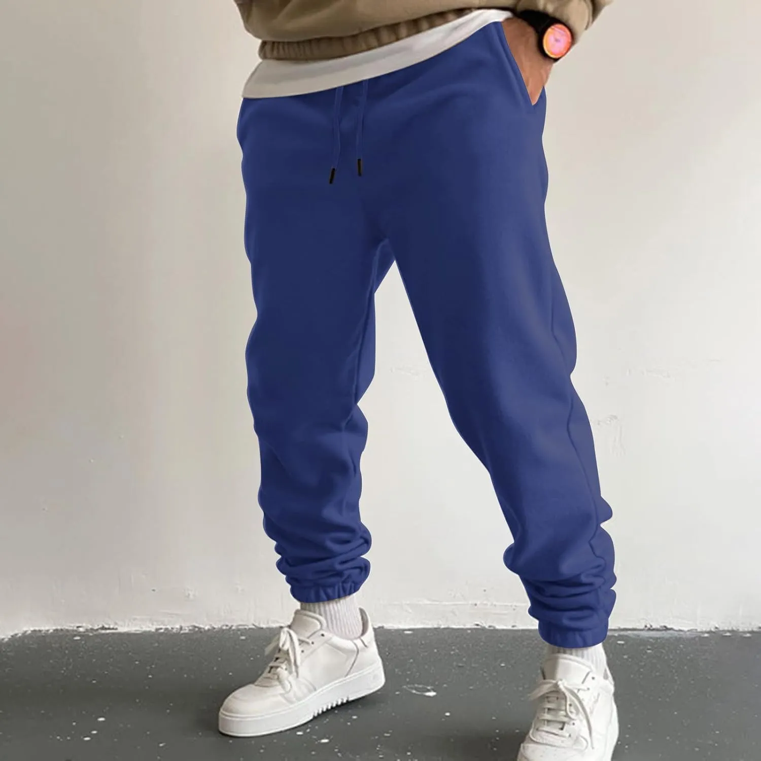 Cargo Trousers for Men Bottom Cargo Pants Elastic Waist Drawstring Baggy Joggers Mens Heavyweight Fleece Sweatpants