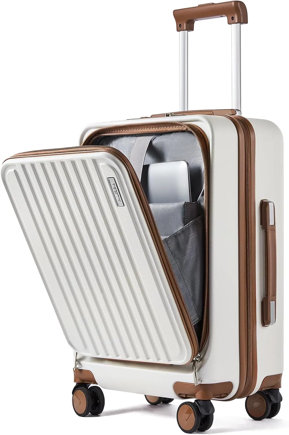 Carry on Luggage 22x14x9 Airline Approved, 20 Inch Carry on Luggage with Front Compartment, Travel Carry on Suitcase Lightweight with Wheels Beige with Brown (TSA Approved)