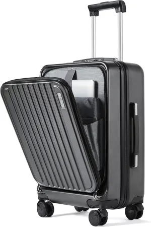 Carry on Luggage 22x14x9 Airline Approved, 20 Inch Carry on Luggage with Front Compartment, Travel Carry on Suitcase Lightweight with Wheels Black (TSA Approved)