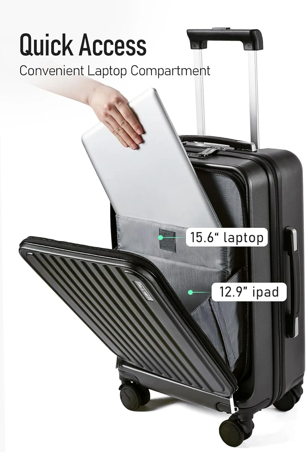 Carry on Luggage 22x14x9 Airline Approved, 20 Inch Carry on Luggage with Front Compartment, Travel Carry on Suitcase Lightweight with Wheels Black (TSA Approved)