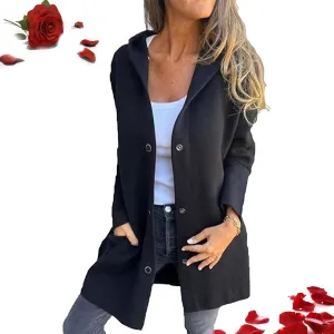 Casual Single Breasted Hooded Jacket Single Breasted Hooded Coats Lapel Neck Long Sleeve Trench Coat For Women 2024