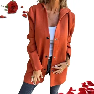 Casual Single Breasted Hooded Jacket Single Breasted Hooded Coats Lapel Neck Long Sleeve Trench Coat For Women 2024