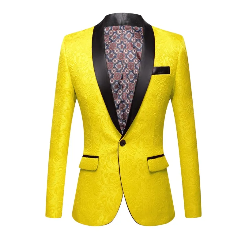 CGSUITS Men's Fashion Luxury Style Jacquard Royal Blue & Black Tuxedo Blazer Suit Jacket