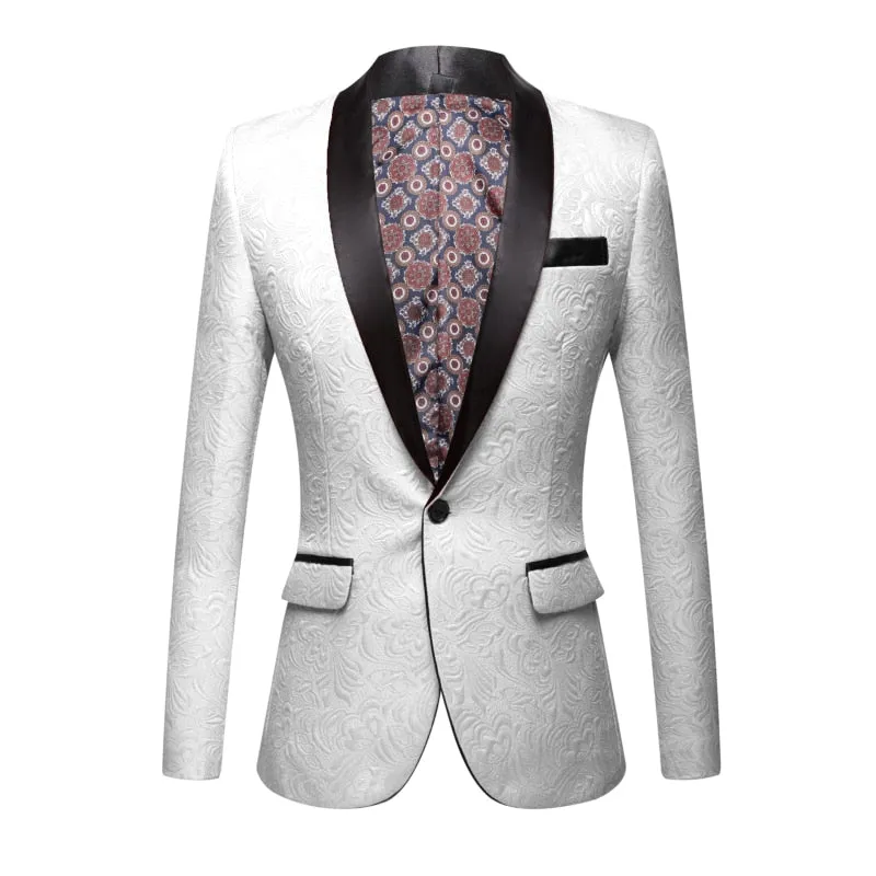 CGSUITS Men's Fashion Luxury Style Jacquard Royal Blue & Black Tuxedo Blazer Suit Jacket