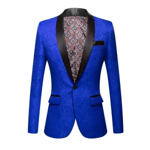 CGSUITS Men's Fashion Luxury Style Jacquard Royal Blue & Black Tuxedo Blazer Suit Jacket
