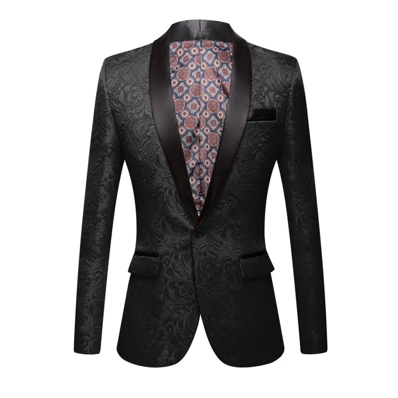 CGSUITS Men's Fashion Luxury Style Jacquard Royal Blue & Black Tuxedo Blazer Suit Jacket