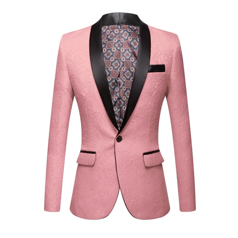 CGSUITS Men's Fashion Luxury Style Jacquard Royal Blue & Black Tuxedo Blazer Suit Jacket