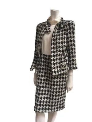 Chanel Iconic Houndstooth 2-piece dress jacket suit F 40 UK 12 US 8 Ladies
