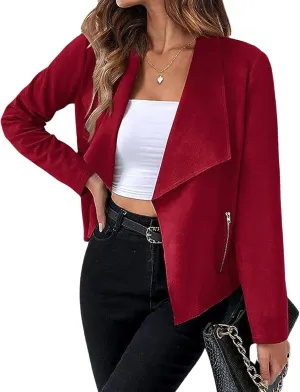 CHARTOU Women Faux Suede Cropped Jacket Moto Leather Jacket Lightweight Fall Jacket Open Front Short Coat