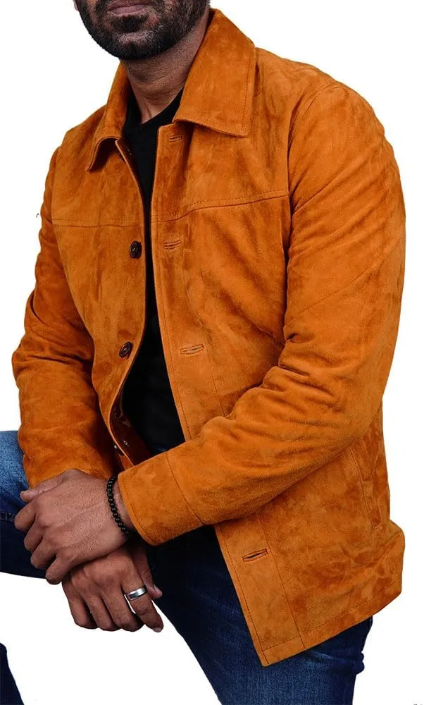 Cheemaz Men's Premium Long Sleeve Suede Button Down Lightweight Casual Shirts - Shirt Collar Suede Leather for Mens