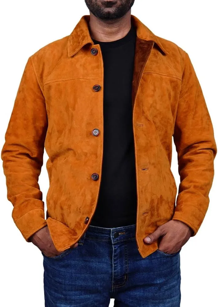 Cheemaz Men's Premium Long Sleeve Suede Button Down Lightweight Casual Shirts - Shirt Collar Suede Leather for Mens
