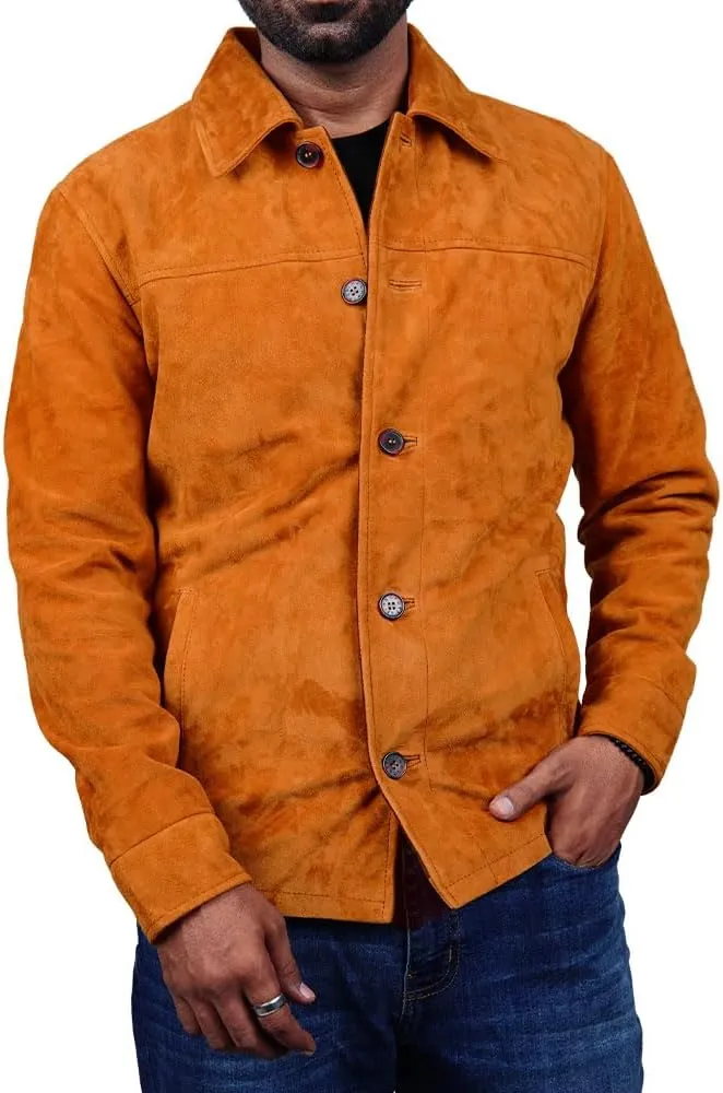 Cheemaz Men's Premium Long Sleeve Suede Button Down Lightweight Casual Shirts - Shirt Collar Suede Leather for Mens