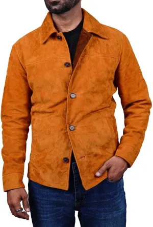Cheemaz Men's Premium Long Sleeve Suede Button Down Lightweight Casual Shirts - Shirt Collar Suede Leather for Mens