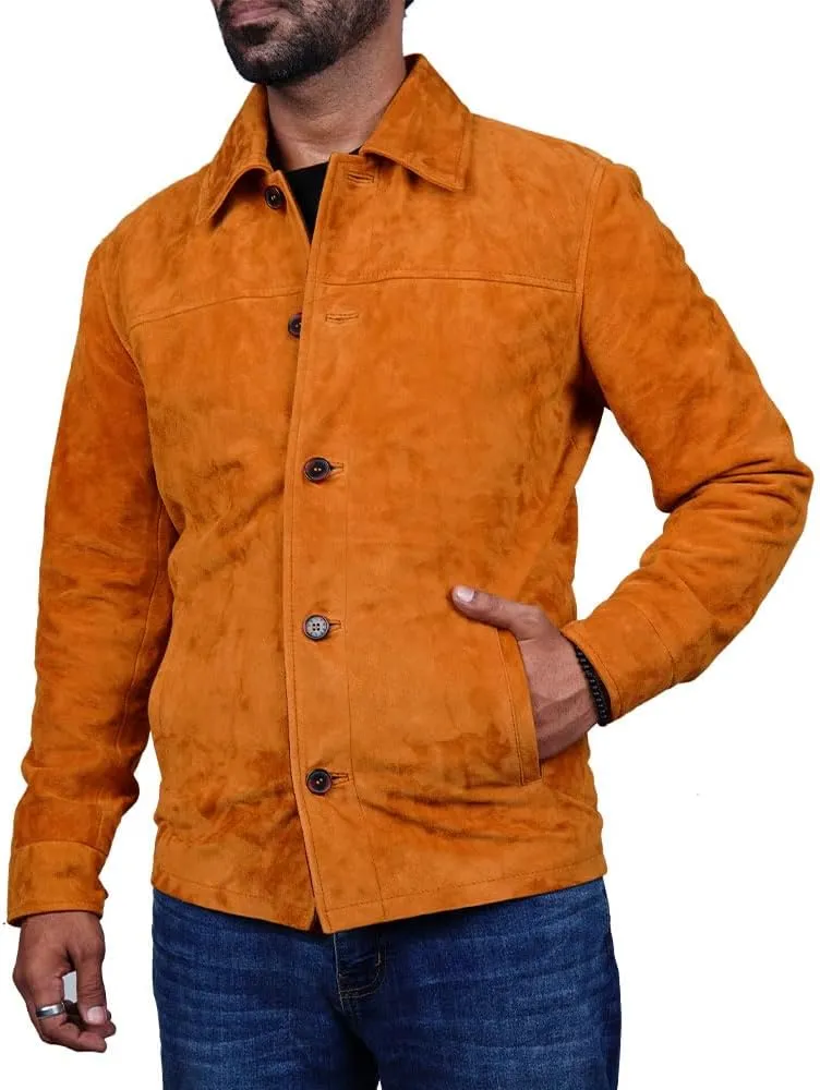 Cheemaz Men's Premium Long Sleeve Suede Button Down Lightweight Casual Shirts - Shirt Collar Suede Leather for Mens