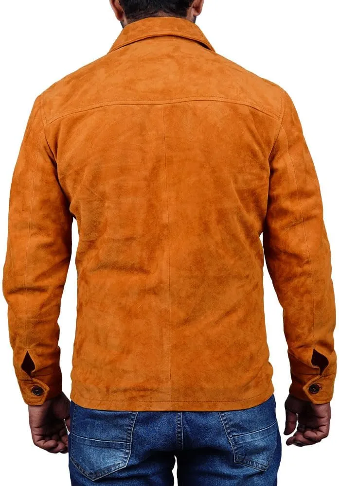 Cheemaz Men's Premium Long Sleeve Suede Button Down Lightweight Casual Shirts - Shirt Collar Suede Leather for Mens
