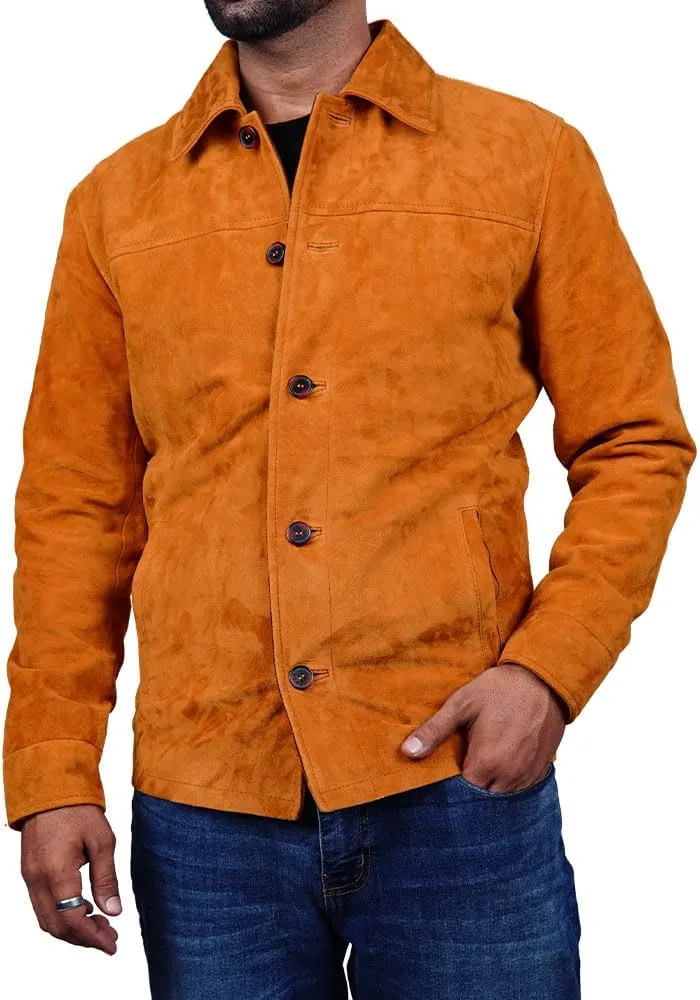 Cheemaz Men's Premium Long Sleeve Suede Button Down Lightweight Casual Shirts - Shirt Collar Suede Leather for Mens