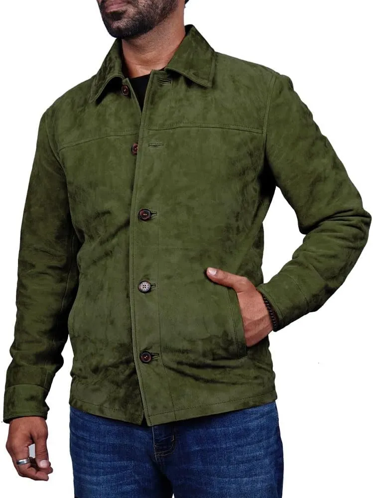 Cheemaz Men's Premium Long Sleeve Suede Button Down Lightweight Casual Shirts - Shirt Collar Suede Leather for Mens
