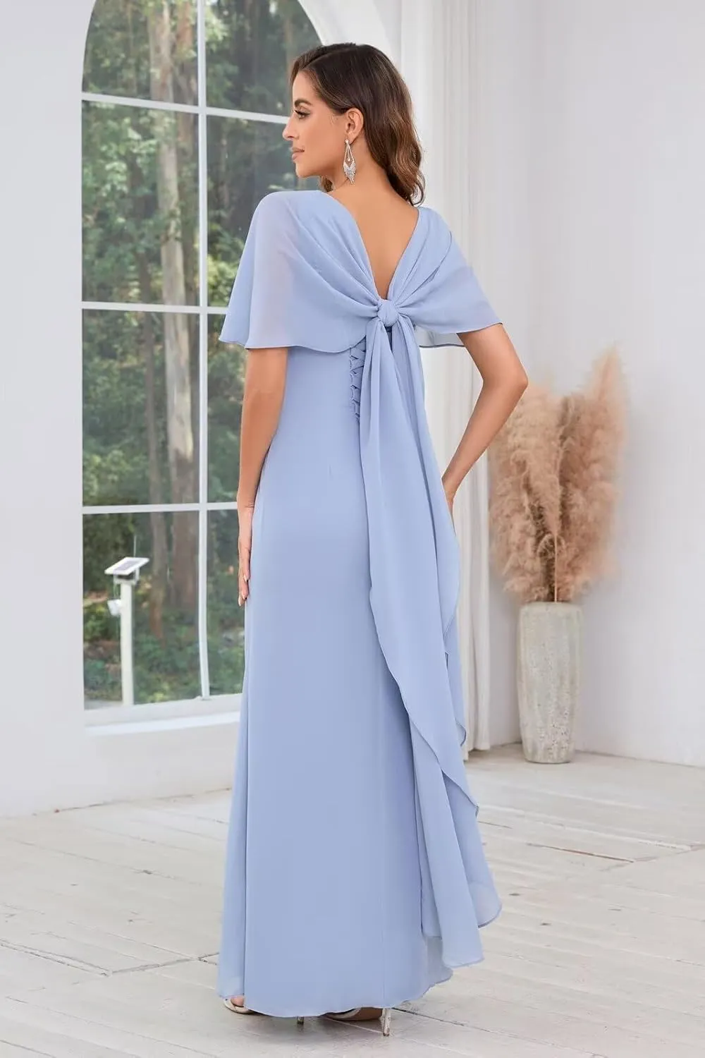 Chiffon Mermaid Mother of The Bride Dresses for Wedding Long Mermaid Formal Evening Dress with Cape