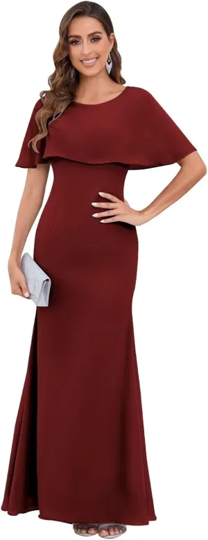 Chiffon Mermaid Mother of The Bride Dresses for Wedding Long Mermaid Formal Evening Dress with Cape