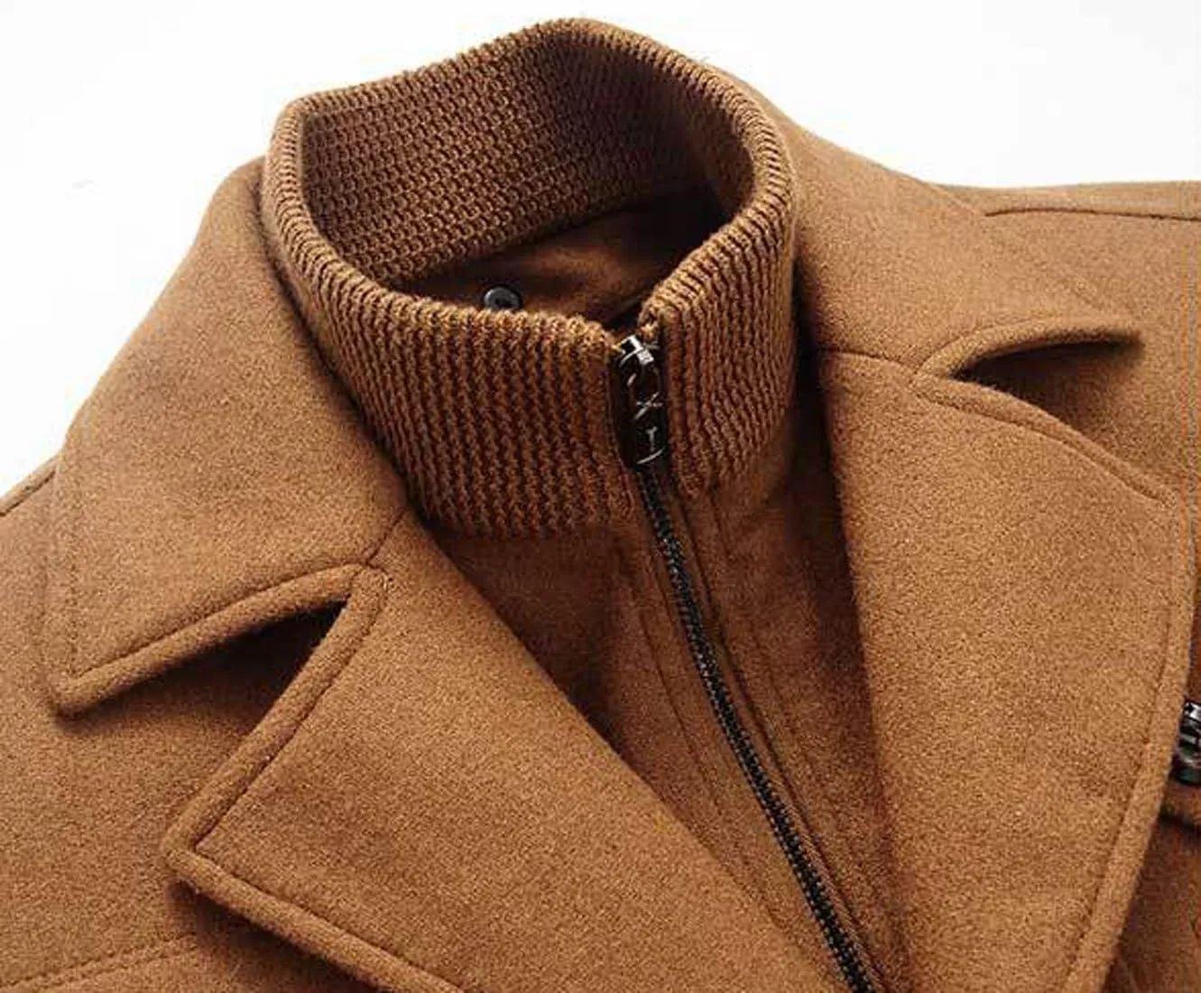chouyatou Men's Gentle Layered Collar Single Breasted Quilted Lined Wool Blend Pea Coats