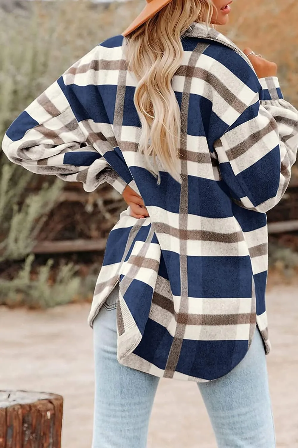 CHYRII Women's Casual Flannel Plaid Shacket Button Down Long Sleeve Shirt Jacket Coats with Pockets