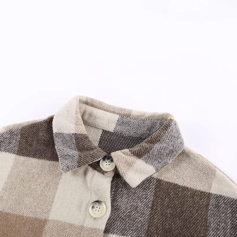 CHYRII Women's Casual Flannel Plaid Shacket Button Down Long Sleeve Shirt Jacket Coats with Pockets