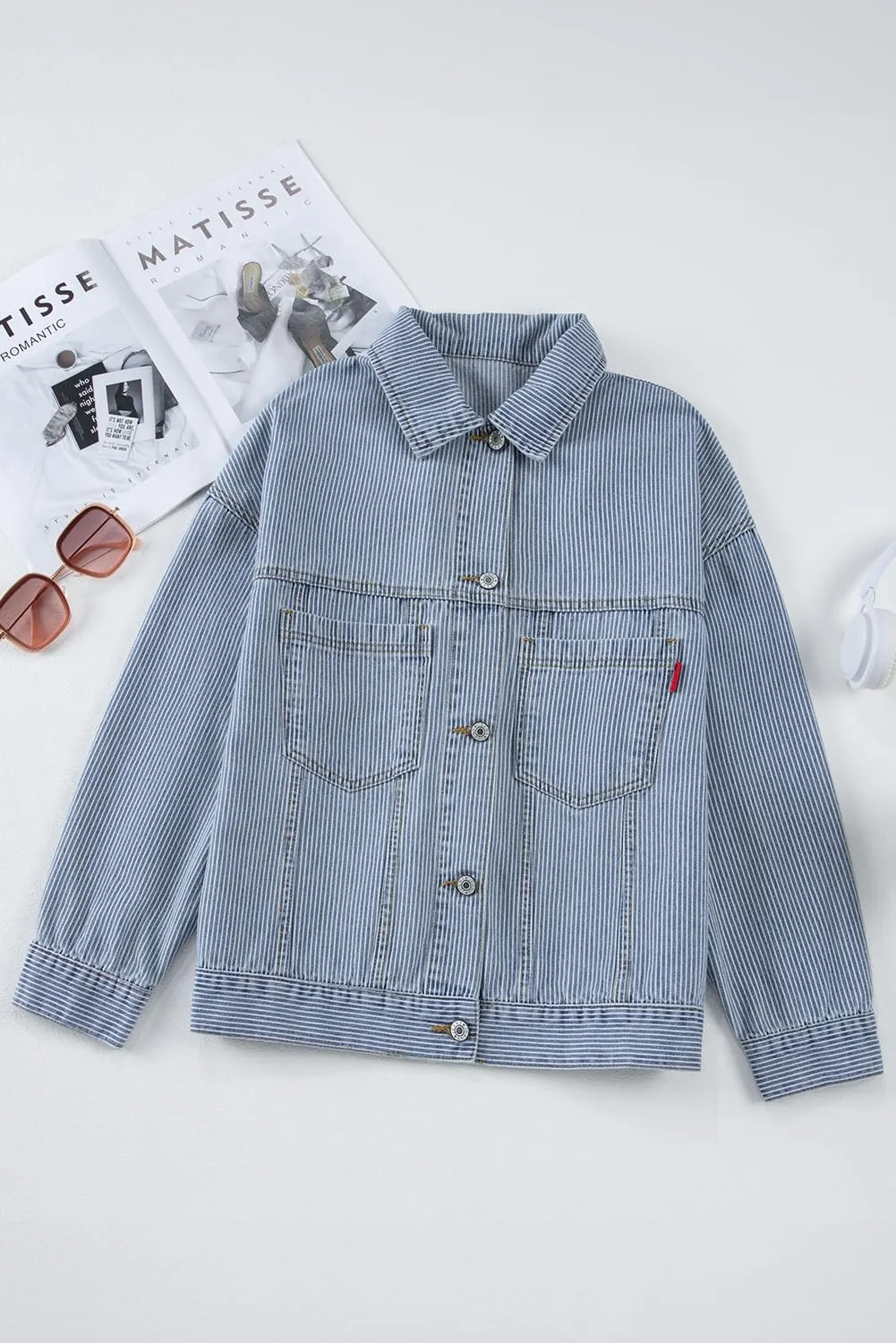 Classic Long Sleeve Denim Jacket: Light Blue Washed, Oversized Fit