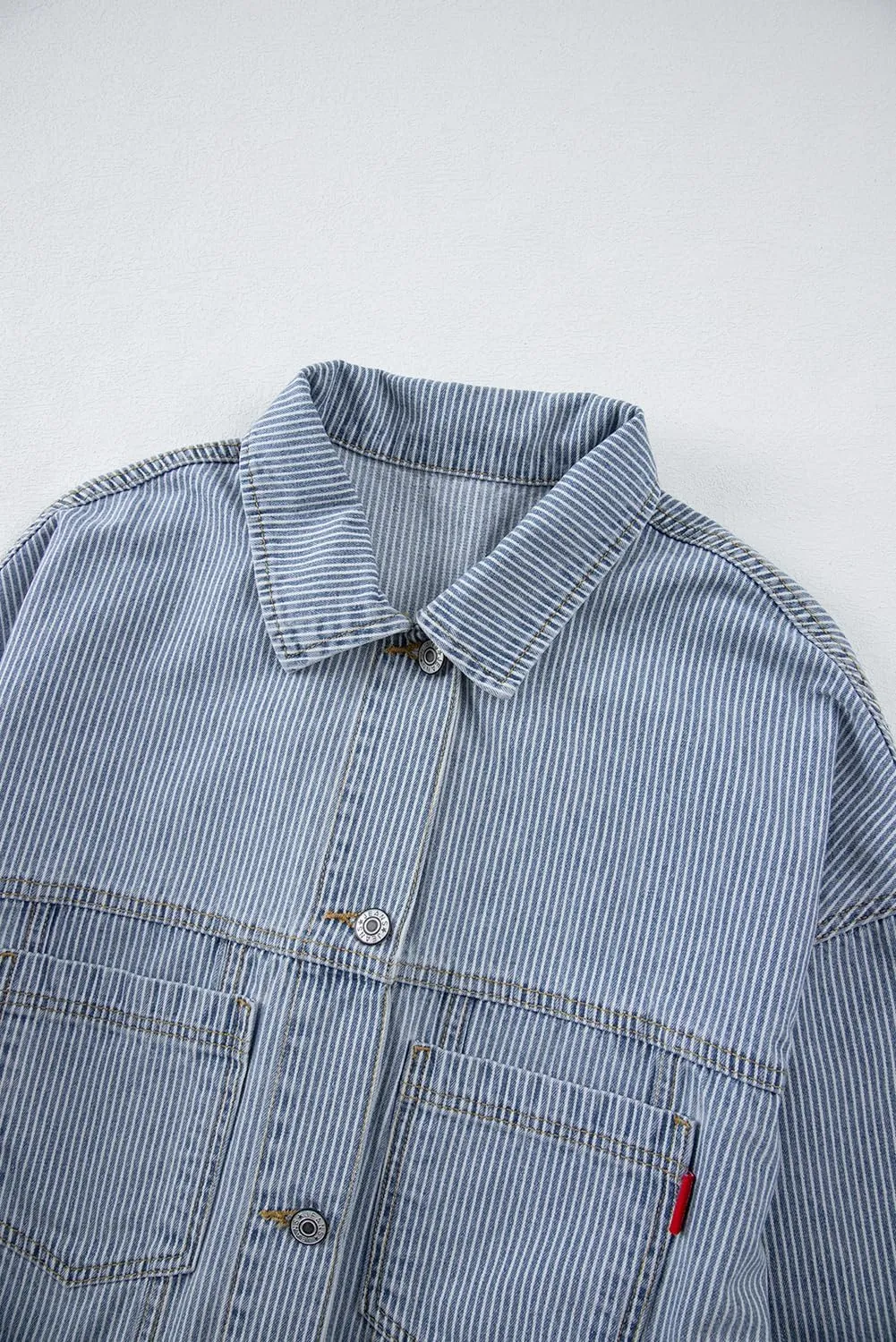 Classic Long Sleeve Denim Jacket: Light Blue Washed, Oversized Fit