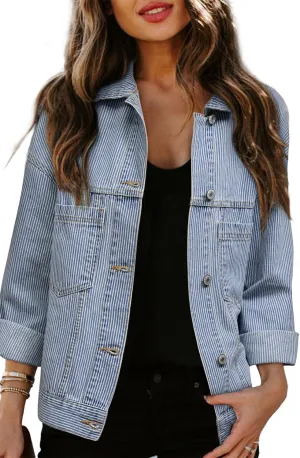 Classic Long Sleeve Denim Jacket: Light Blue Washed, Oversized Fit