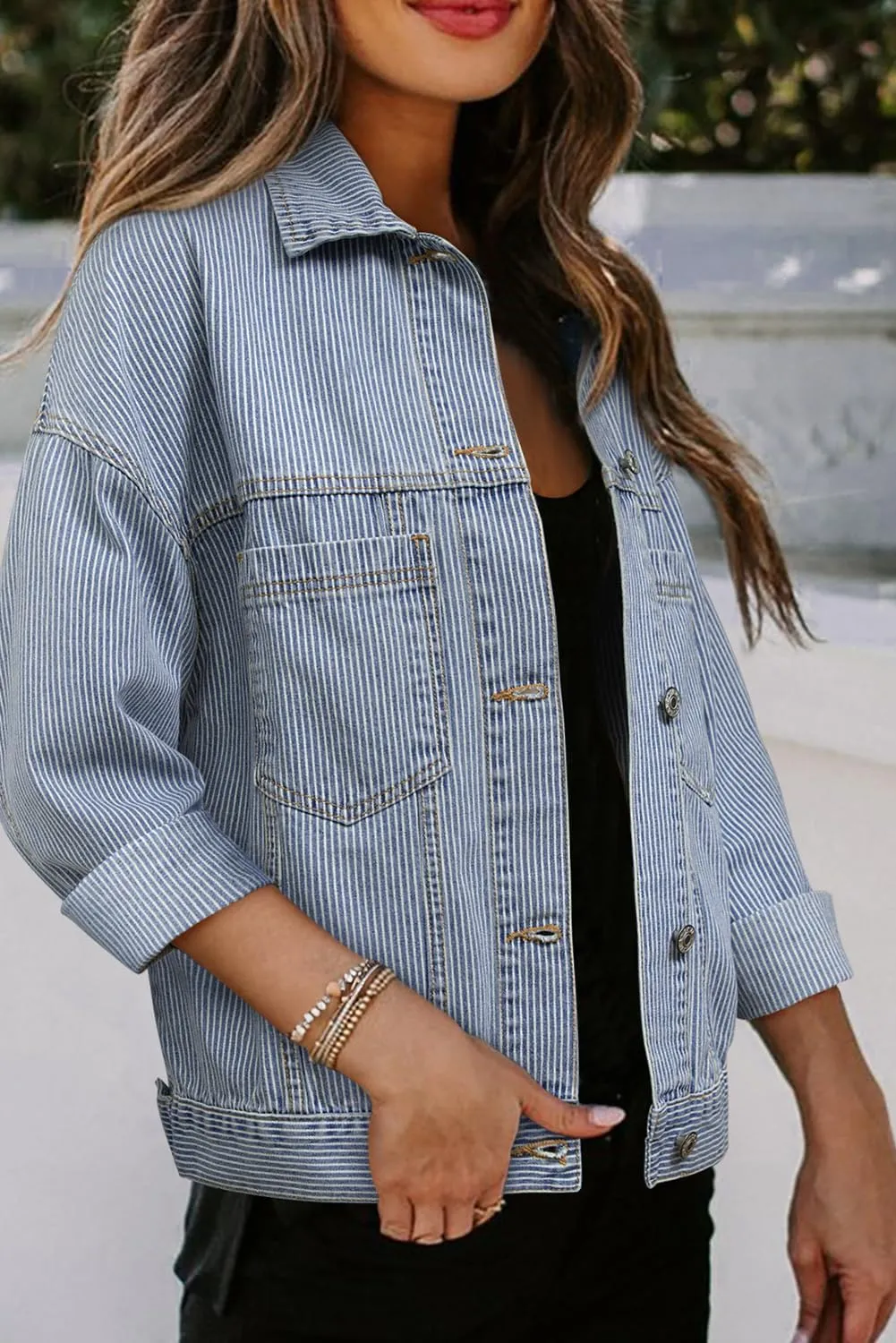Classic Long Sleeve Denim Jacket: Light Blue Washed, Oversized Fit