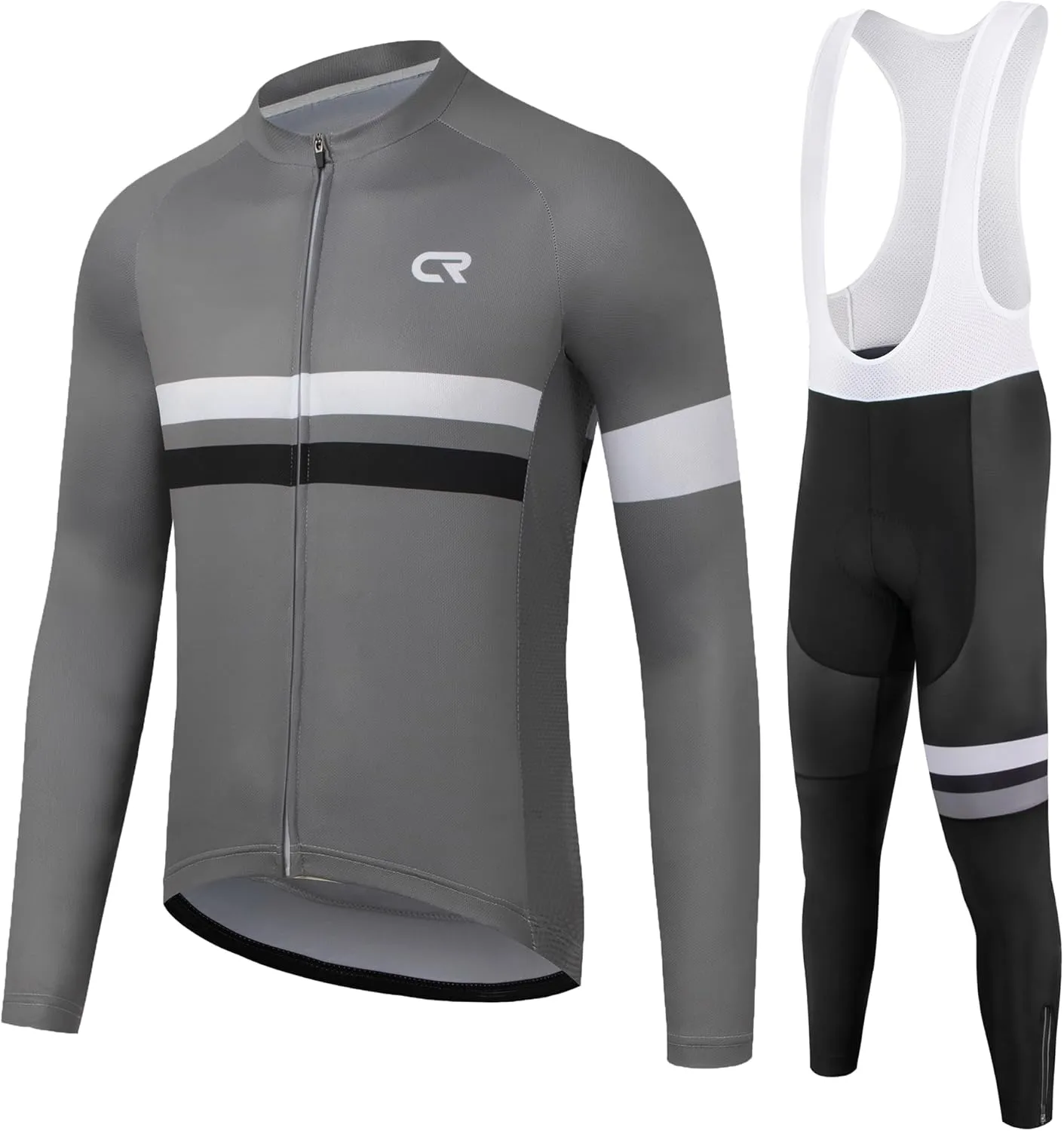Coconut Ropamo CR Men's Cycling Clothing Set Long Sleeve Cycling Jersey Zipper Pocket Bike Outfit Cycling Bib Pants 3D Padded