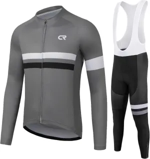 Coconut Ropamo CR Men's Cycling Clothing Set Long Sleeve Cycling Jersey Zipper Pocket Bike Outfit Cycling Bib Pants 3D Padded