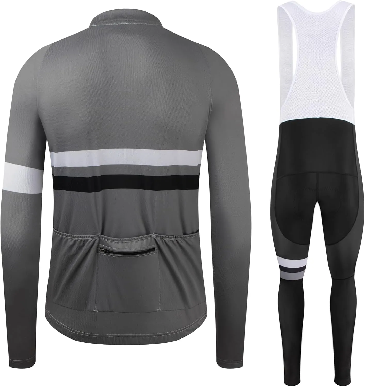 Coconut Ropamo CR Men's Cycling Clothing Set Long Sleeve Cycling Jersey Zipper Pocket Bike Outfit Cycling Bib Pants 3D Padded