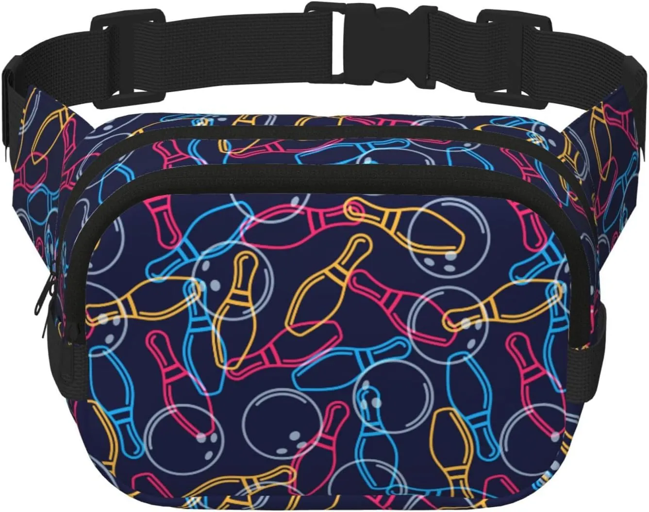 Colorful Outline Of A Bowling Ball Fanny Pack Crossbody Waist Bag For Women Men Adjustable Casual Workout Belt Bag