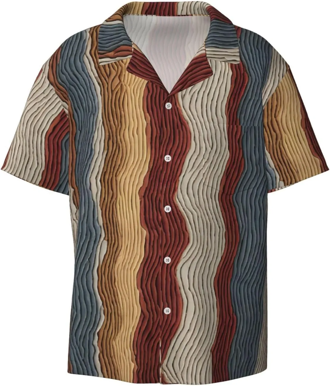 Colorful Stripes Printed Men's Casual Short Sleeve Shirt Hawaiian Button Down Shirt