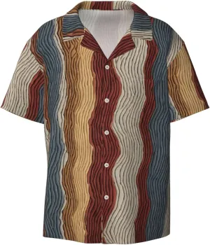 Colorful Stripes Printed Men's Casual Short Sleeve Shirt Hawaiian Button Down Shirt