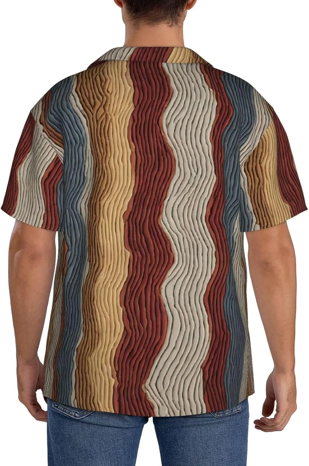 Colorful Stripes Printed Men's Casual Short Sleeve Shirt Hawaiian Button Down Shirt
