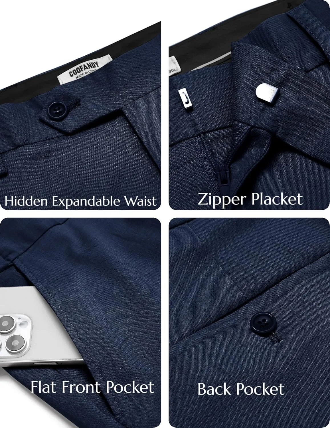 COOFANDY Mens Classic Casual Dress Pants Expandable Waist Suit Pant Slim Fit Flat Front Slacks