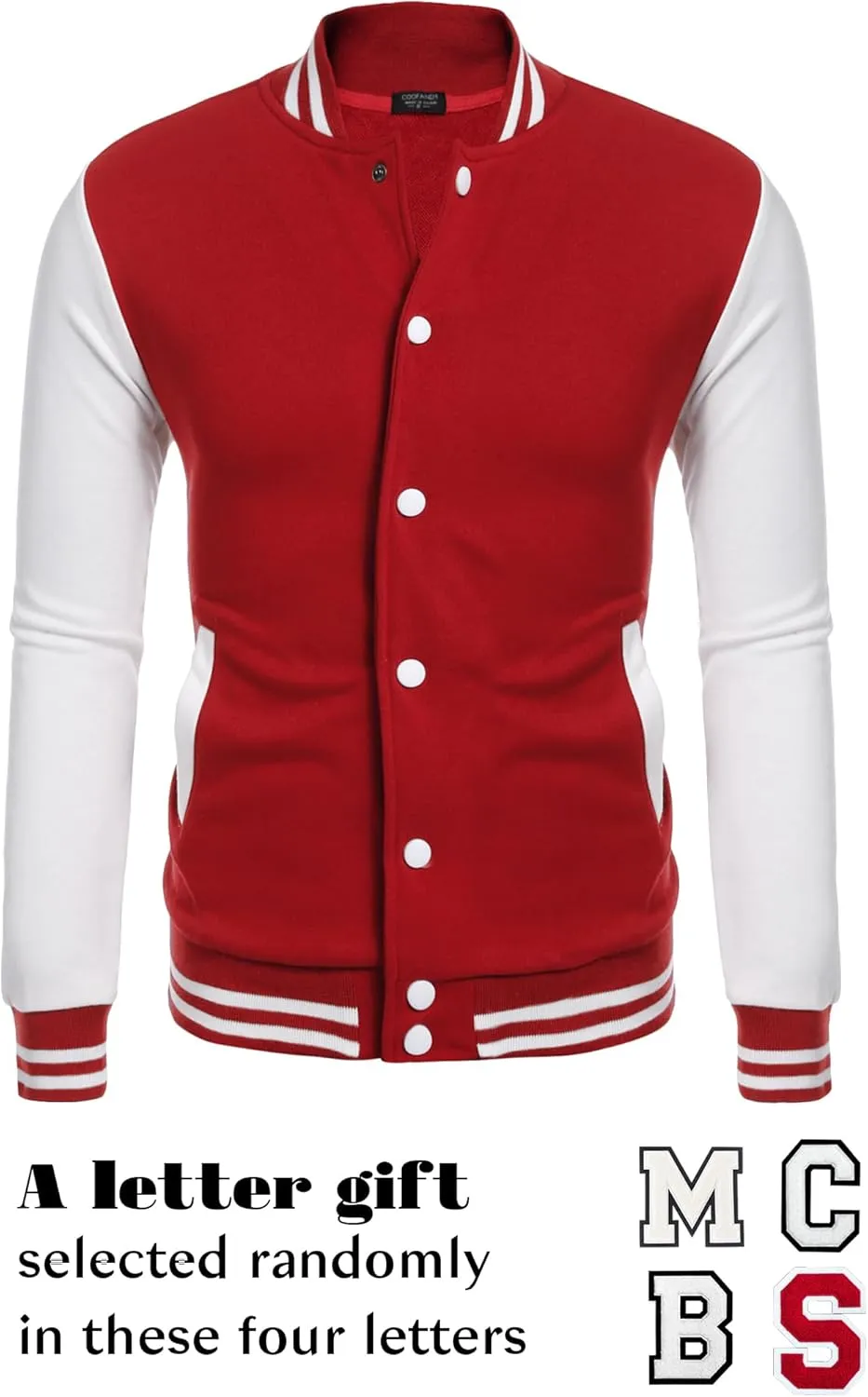 COOFANDY Men's Fashion Varsity Jacket Causal Slim Fit Cotton Letterman Baseball Bomber Jackets