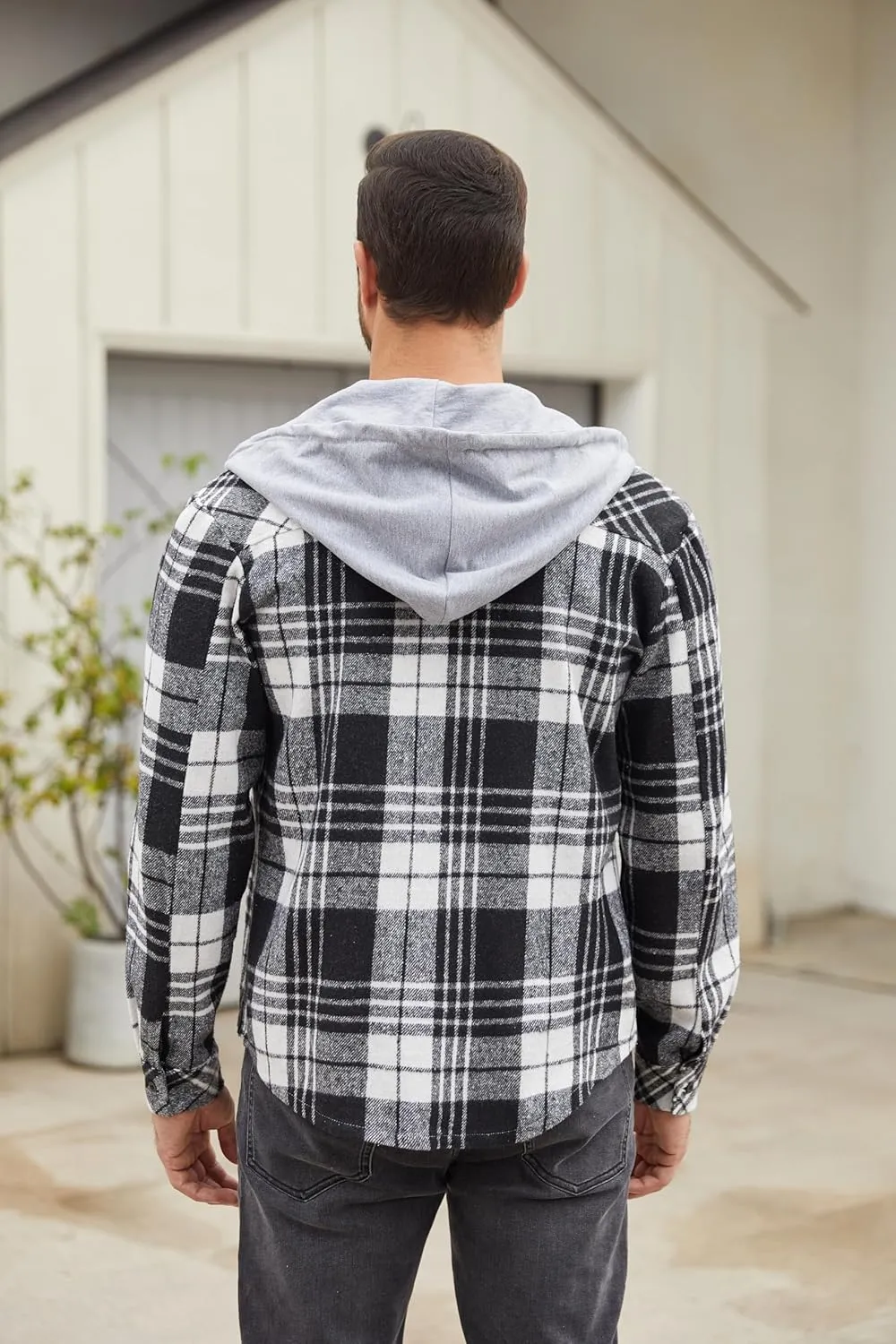 COOFANDY Men's Flannel Hoodie Plaid Shirt Long Sleeve Button Down Casual Shirt Jacket Lightweight Fall Shacket