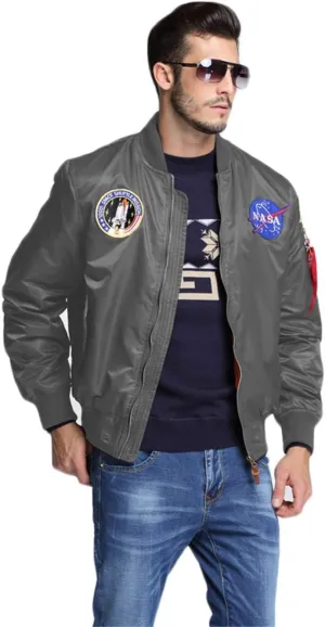 CORIRESHA Mens NASA Embroidery Badge Slim Fit Bomber Jackets Zipper Windbreaker