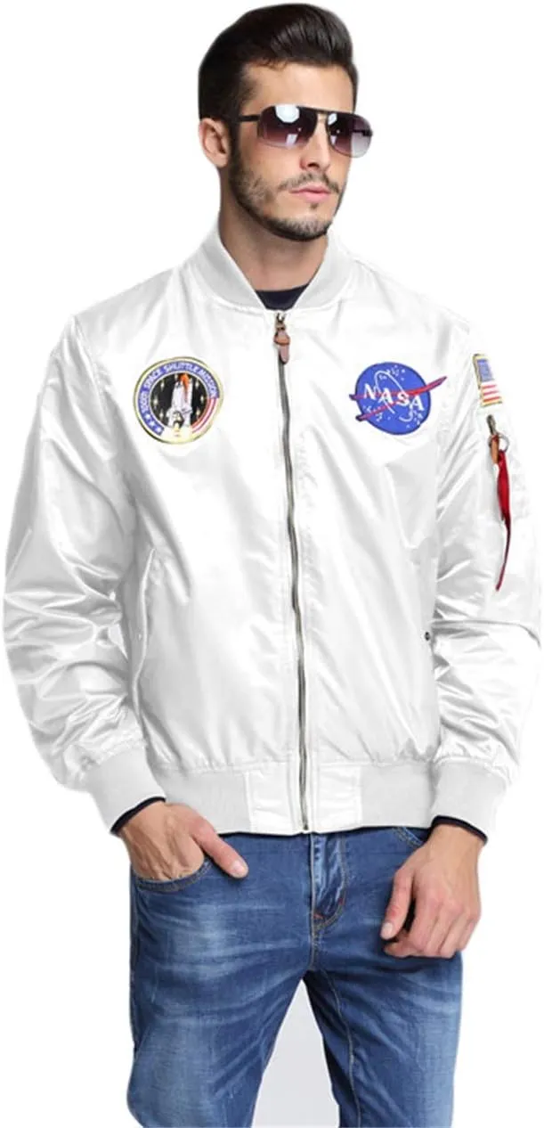 CORIRESHA Mens NASA Embroidery Badge Slim Fit Bomber Jackets Zipper Windbreaker