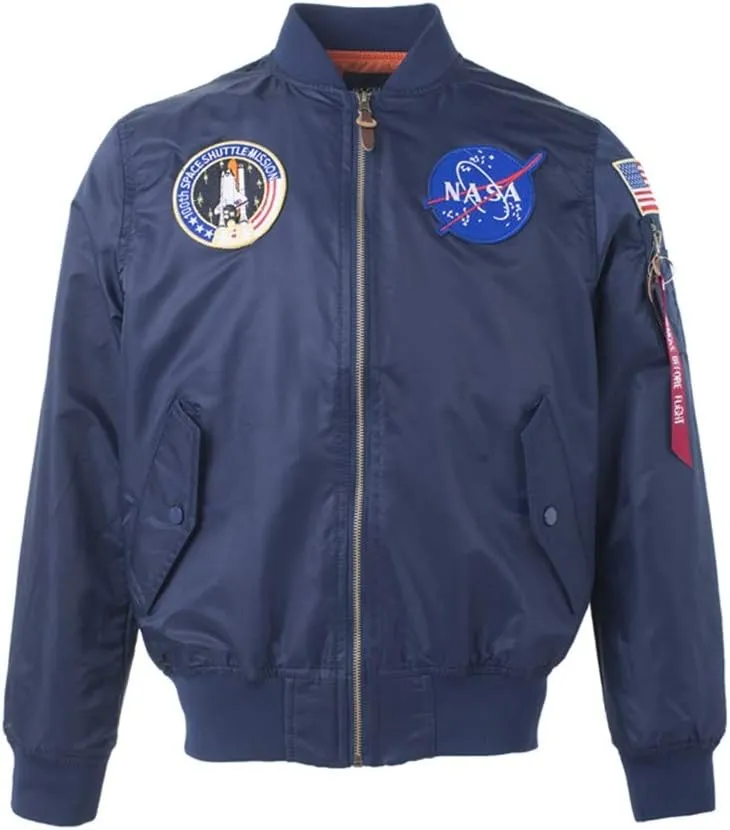 CORIRESHA Mens NASA Embroidery Badge Slim Fit Bomber Jackets Zipper Windbreaker