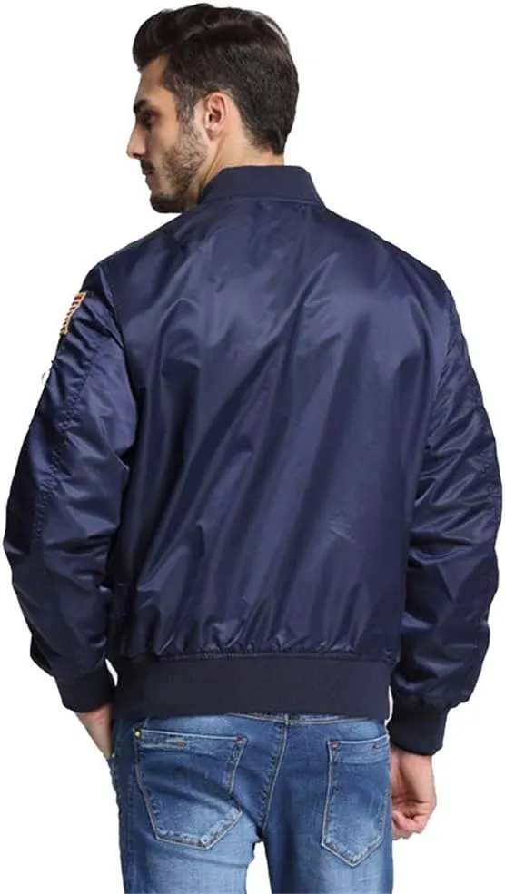 CORIRESHA Mens NASA Embroidery Badge Slim Fit Bomber Jackets Zipper Windbreaker