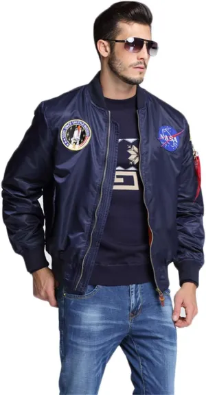 CORIRESHA Mens NASA Embroidery Badge Slim Fit Bomber Jackets Zipper Windbreaker
