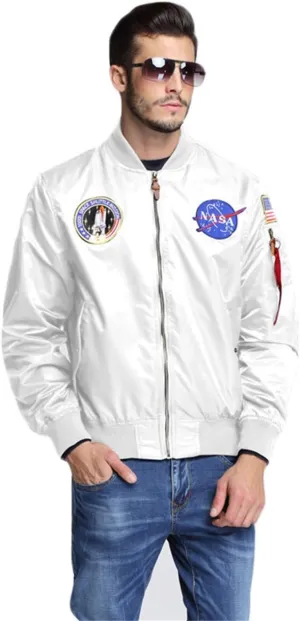 CORIRESHA Mens NASA Embroidery Badge Slim Fit Bomber Jackets Zipper Windbreaker