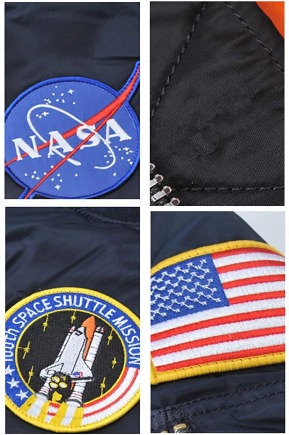 CORIRESHA Mens NASA Embroidery Badge Slim Fit Bomber Jackets Zipper Windbreaker