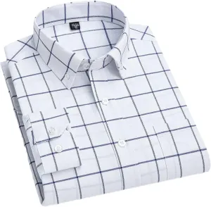 Cotton Men Long Sleeve Social Shirt Men Plaid Striped Work Casual Pocket Shirts for Man