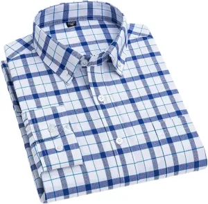 Cotton Men Long Sleeve Social Shirt Men Plaid Striped Work Casual Pocket Shirts for Man