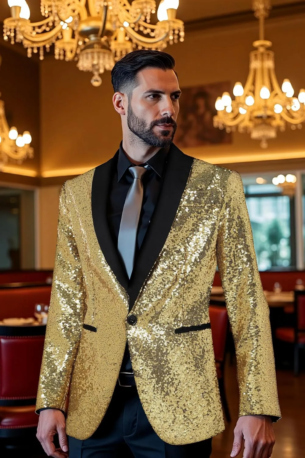 Coucoland Sequin Blazer Men-Tuxedo Jacket Sequin Suit Men Sport Coats